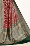 Shop_Naaritva India_Wine Handloom Cotton Woven Zari Mughal Saree With Running Blouse Piece _Online_at_Aza_Fashions