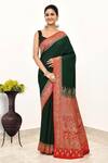 Buy_Naaritva India_Green Handloom Cotton Woven Zari Floral Pallu Saree With Running Blouse Piece _at_Aza_Fashions