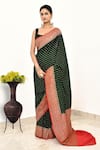 Buy_Naaritva India_Green Handloom Cotton Woven Zari Floral Drop Saree With Running Blouse Piece _Online_at_Aza_Fashions