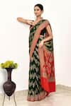 Buy_Naaritva India_Green Handloom Cotton Woven Zari Chevron Saree With Running Blouse Piece _Online_at_Aza_Fashions