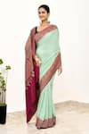 Buy_Naaritva India_Green Handloom Cotton Woven Floral Vine Border Saree With Running Blouse Piece _Online_at_Aza_Fashions