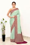 Buy_Naaritva India_Green Handloom Cotton Woven Zari Animal Pattern Saree With Running Blouse Piece _at_Aza_Fashions