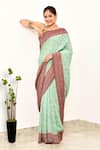 Buy_Naaritva India_Green Handloom Cotton Woven Zari Animal Pattern Saree With Running Blouse Piece _Online_at_Aza_Fashions