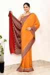 Buy_Naaritva India_Orange Handloom Cotton Woven Zari Butti Saree With Running Blouse Piece _Online_at_Aza_Fashions