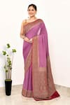 Buy_Naaritva India_Pink Handloom Cotton Woven Zari Vine Border Saree With Running Blouse Piece _at_Aza_Fashions