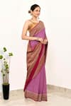 Buy_Naaritva India_Pink Handloom Cotton Woven Zari Vine Border Saree With Running Blouse Piece _Online_at_Aza_Fashions