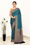 Buy_Naaritva India_Blue Handloom Cotton Woven Zari Vine Border Saree With Running Blouse Piece _at_Aza_Fashions