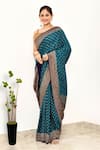 Buy_Naaritva India_Blue Handloom Cotton Woven Zari Vine Border Saree With Running Blouse Piece _Online_at_Aza_Fashions