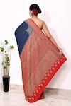 Shop_Naaritva India_Blue Handloom Cotton Woven Zari Animal Border Saree With Running Blouse Piece _at_Aza_Fashions