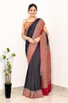 Buy_Naaritva India_Purple Handloom Cotton Woven Zari Floral Border Saree With Running Blouse Piece _Online_at_Aza_Fashions