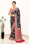 Buy_Naaritva India_Wine Handloom Cotton Woven Zari Chevron Saree With Running Blouse Piece _at_Aza_Fashions