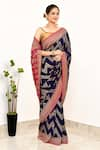 Buy_Naaritva India_Wine Handloom Cotton Woven Zari Chevron Saree With Running Blouse Piece _Online_at_Aza_Fashions