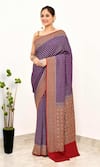 Buy_Naaritva India_Purple Handloom Cotton Woven Paisley Grid Pallu Saree With Running Blouse Piece _at_Aza_Fashions