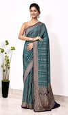 Buy_Naaritva India_Blue Handloom Cotton Woven Zari Foliage Stripe Saree With Running Blouse Piece _at_Aza_Fashions