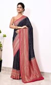 Buy_Naaritva India_Wine Handloom Cotton Woven Floral Broad Border Saree With Running Blouse Piece _at_Aza_Fashions