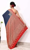 Shop_Naaritva India_Blue Handloom Cotton Woven Zari Animal Border Saree With Running Blouse Piece _at_Aza_Fashions