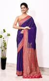 Buy_Naaritva India_Purple Handloom Cotton Woven Zari Animal Border Saree With Running Blouse Piece _at_Aza_Fashions