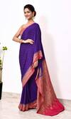 Naaritva India_Purple Handloom Cotton Woven Zari Animal Border Saree With Running Blouse Piece _Online_at_Aza_Fashions