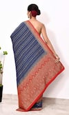 Shop_Naaritva India_Blue Handloom Cotton Woven Zari Foliage Stripe Saree With Running Blouse Piece _at_Aza_Fashions