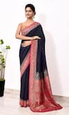 Buy_Naaritva India_Blue Handloom Cotton Woven Zari Paisley Pattern Saree With Running Blouse Piece _at_Aza_Fashions