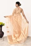 Shop_Naaritva India_Gold Tissue Embroidery Banarasi Tear Drop Woven Saree With Running Blouse _at_Aza_Fashions