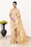 Naaritva India_Gold Pure Tissue Handwoven Flower Saree With Running Blouse _Online_at_Aza_Fashions