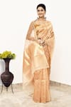 Naaritva India_Gold Pure Tissue Handwoven Geometric Stripe Saree With Running Blouse _Online_at_Aza_Fashions