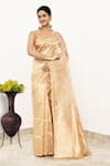 Buy_Naaritva India_Gold Pure Tissue Handwoven Zig Zag Saree With Running Blouse _at_Aza_Fashions