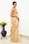 Naaritva India_Gold Pure Tissue Handwoven Zig Zag Saree With Running Blouse _Online_at_Aza_Fashions