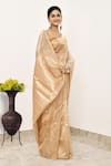 Naaritva India_Gold Pure Tissue Handwoven Tear Drop Floral Buti Saree With Running Blouse _Online_at_Aza_Fashions