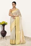 Buy_Naaritva India_Grey Pure Tissue Handwoven Tear Drop Colorblock Saree With Running Blouse _at_Aza_Fashions