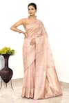 Buy_Naaritva India_Pink Tissue Embroidery Tear Drop Woven Banarasi Saree With Running Blouse _at_Aza_Fashions