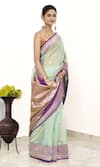 Shop_Naaritva India_Blue Tissue Botanical Border Woven Banarasi Saree With Running Blouse _Online_at_Aza_Fashions