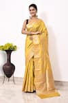 Buy_Naaritva India_Gold Katan Handwoven Flower Handloom Saree With Running Blouse _at_Aza_Fashions