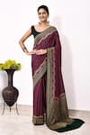 Buy_Naaritva India_Wine Handloom Cotton Handwoven Bandhani Saree With Running Blouse _at_Aza_Fashions