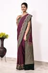 Naaritva India_Wine Handloom Cotton Handwoven Bandhani Saree With Running Blouse _Online_at_Aza_Fashions