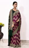 Naaritva India_Wine Handloom Cotton Handwoven Chevron Saree With Running Blouse _Online_at_Aza_Fashions