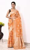 Buy_Naaritva India_Gold Katan Handwoven Floral Saree With Running Blouse _at_Aza_Fashions