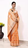 Naaritva India_Gold Katan Handwoven Floral Saree With Running Blouse _Online_at_Aza_Fashions