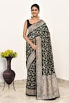 Buy_Naaritva India_Black Katan Handwoven Flower Vine Saree With Running Blouse _at_Aza_Fashions