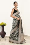 Naaritva India_Black Katan Handwoven Flower Vine Saree With Running Blouse _Online_at_Aza_Fashions