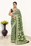 Buy_Naaritva India_Green Handloom Cotton Handwoven Floral Saree With Running Blouse _at_Aza_Fashions