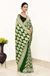 Naaritva India_Green Handloom Cotton Handwoven Floral Saree With Running Blouse _Online_at_Aza_Fashions