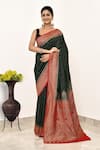 Buy_Naaritva India_Black Handloom Cotton Handwoven Flower Saree With Running Blouse _at_Aza_Fashions