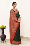 Naaritva India_Black Handloom Cotton Handwoven Flower Saree With Running Blouse _Online_at_Aza_Fashions