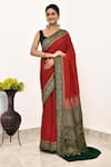 Buy_Naaritva India_Red Handloom Cotton Handwoven Geometric Saree With Running Blouse _at_Aza_Fashions