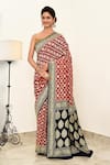 Buy_Naaritva India_Red Handloom Cotton Handwoven Floral Pattern Saree With Running Blouse _at_Aza_Fashions