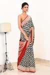 Naaritva India_Blue Handloom Cotton Handwoven Floral Bloom Saree With Running Blouse _Online_at_Aza_Fashions