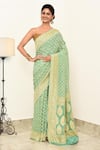 Buy_Naaritva India_Green Handloom Cotton Handwoven Geometric Pattern Saree With Running Blouse _at_Aza_Fashions