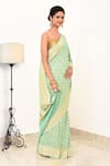 Naaritva India_Green Handloom Cotton Handwoven Geometric Pattern Saree With Running Blouse _Online_at_Aza_Fashions